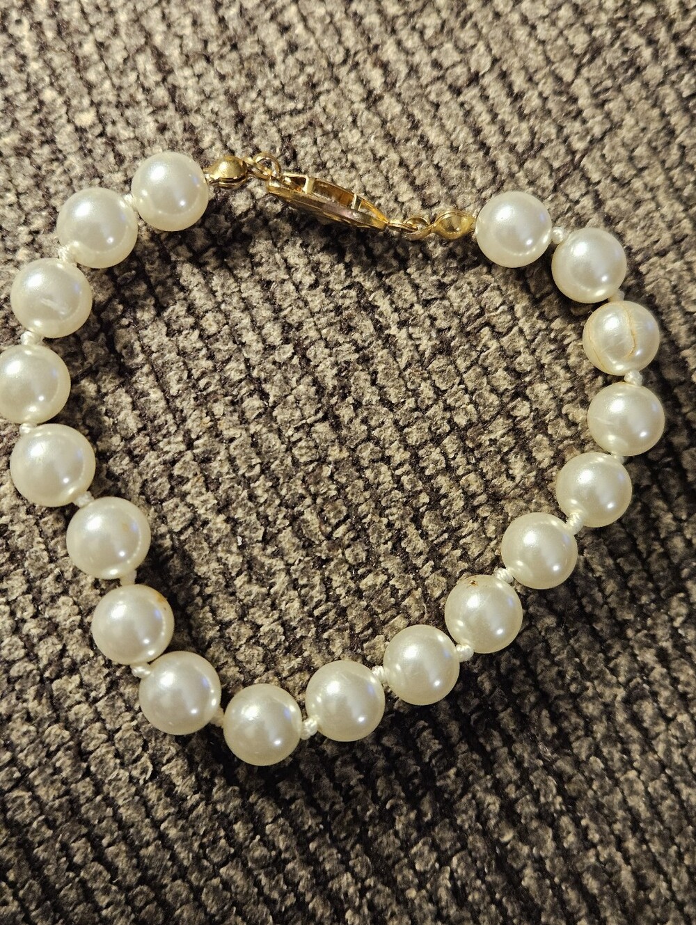 White Pearl Bracelet with Gold Clasp. Two Available.
